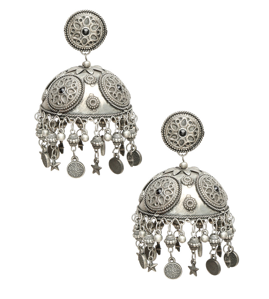 YouBella Jewellery Celebrity Inspired Oxidised Silver Big Size Jhumki Earrings for Girls and Women (Style 2)