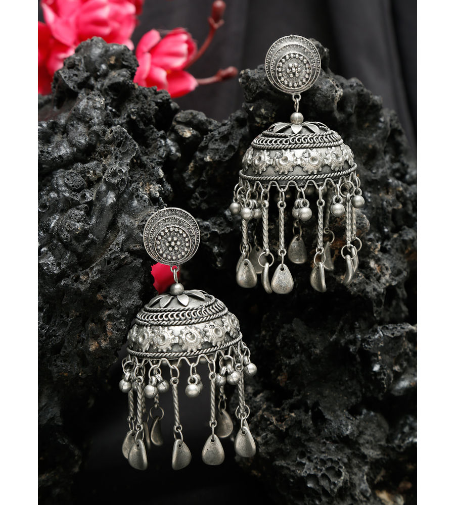 YouBella Jewellery Celebrity Inspired Oxidised Silver Big Size Jhumki Earrings for Girls and Women (Style 3)