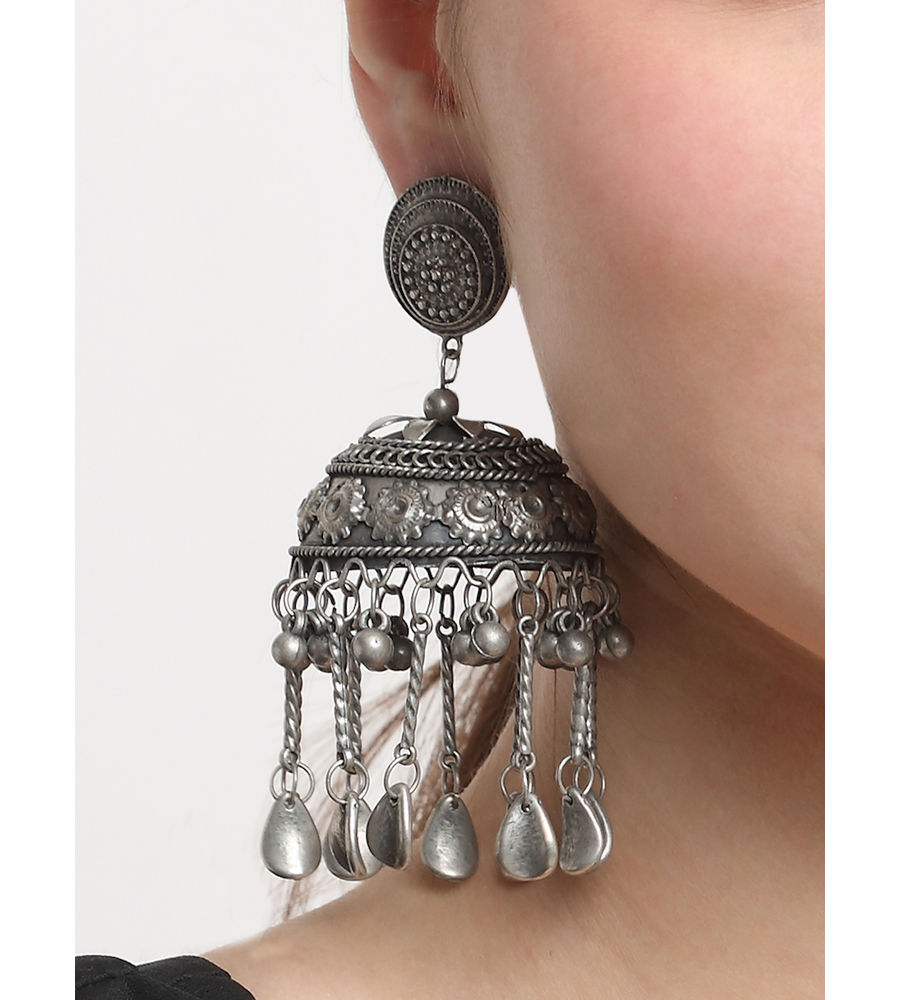 YouBella Jewellery Celebrity Inspired Oxidised Silver Big Size Jhumki Earrings for Girls and Women (Style 3)