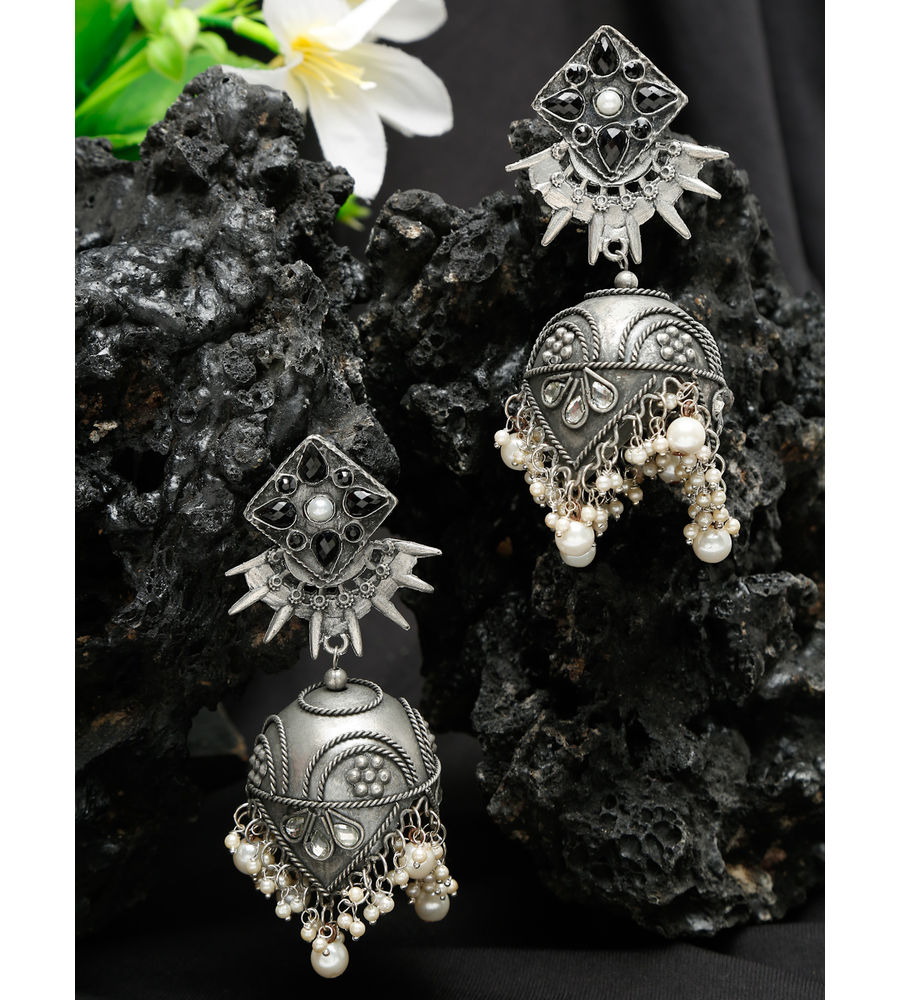 YouBella Jewellery Celebrity Inspired Oxidised Silver Big Size Jhumki Earrings for Girls and Women (Style 4)