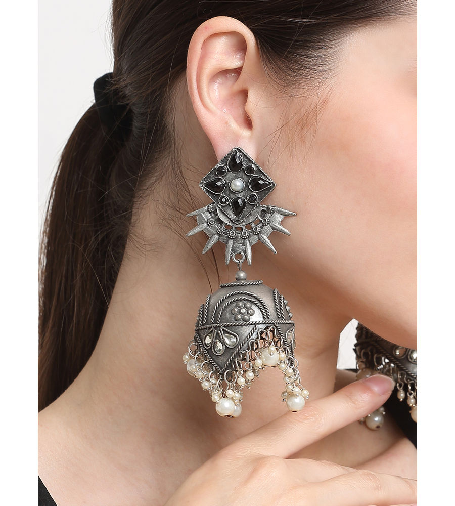 YouBella Jewellery Celebrity Inspired Oxidised Silver Big Size Jhumki Earrings for Girls and Women (Style 4)