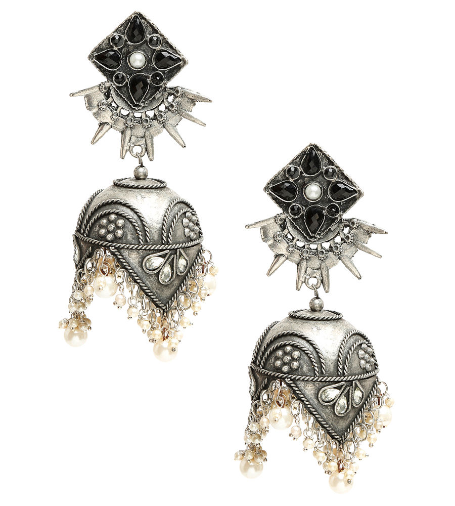 YouBella Jewellery Celebrity Inspired Oxidised Silver Big Size Jhumki Earrings for Girls and Women (Style 4)