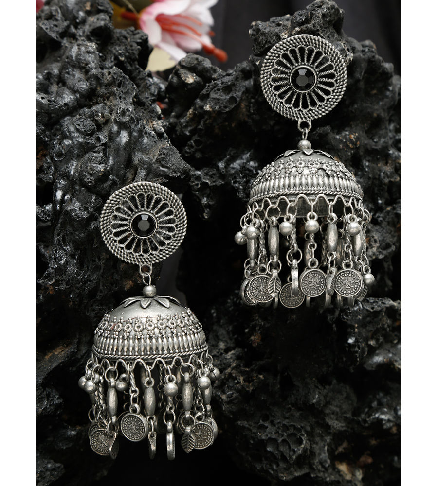 YouBella Jewellery Celebrity Inspired Oxidised Silver Big Size Jhumki Earrings for Girls and Women (Style 5)