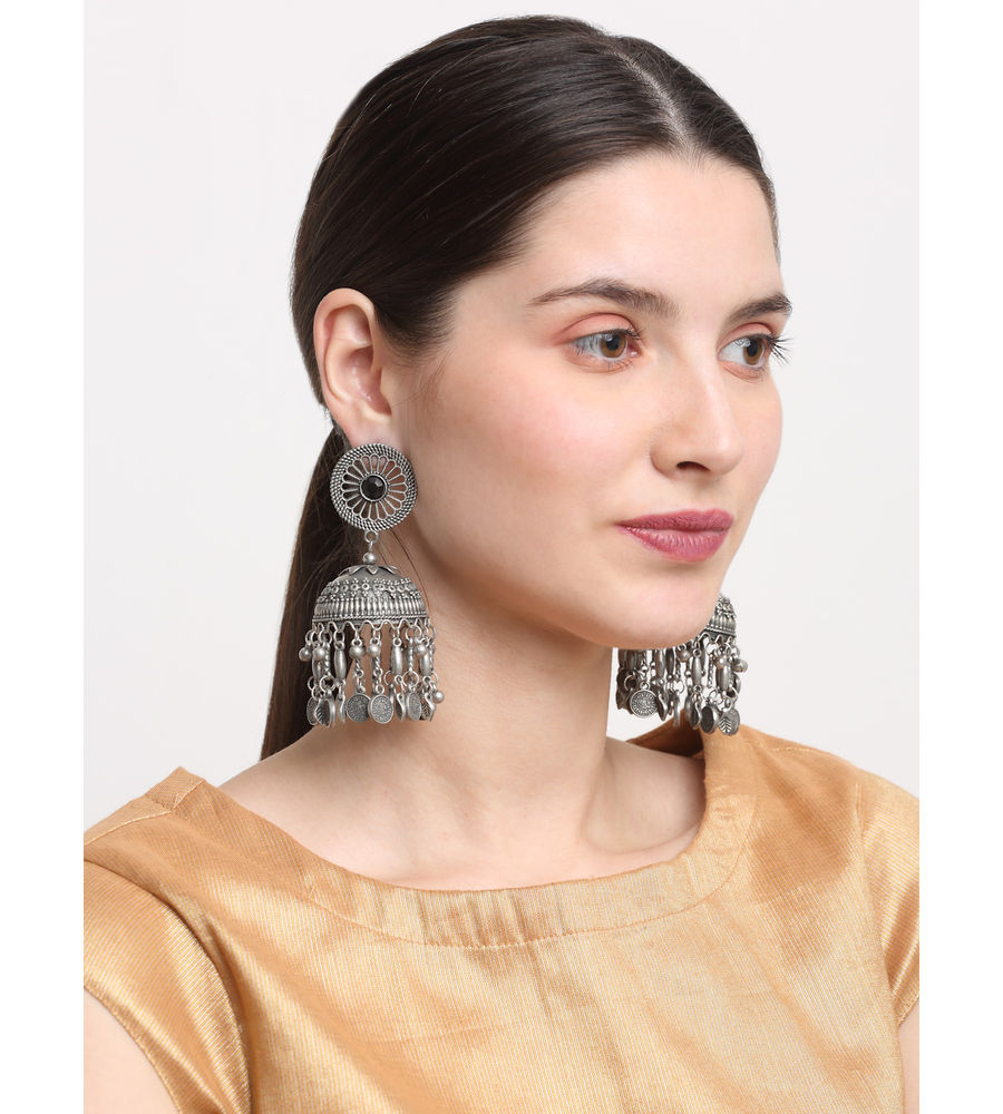 YouBella Jewellery Celebrity Inspired Oxidised Silver Big Size Jhumki Earrings for Girls and Women (Style 5)