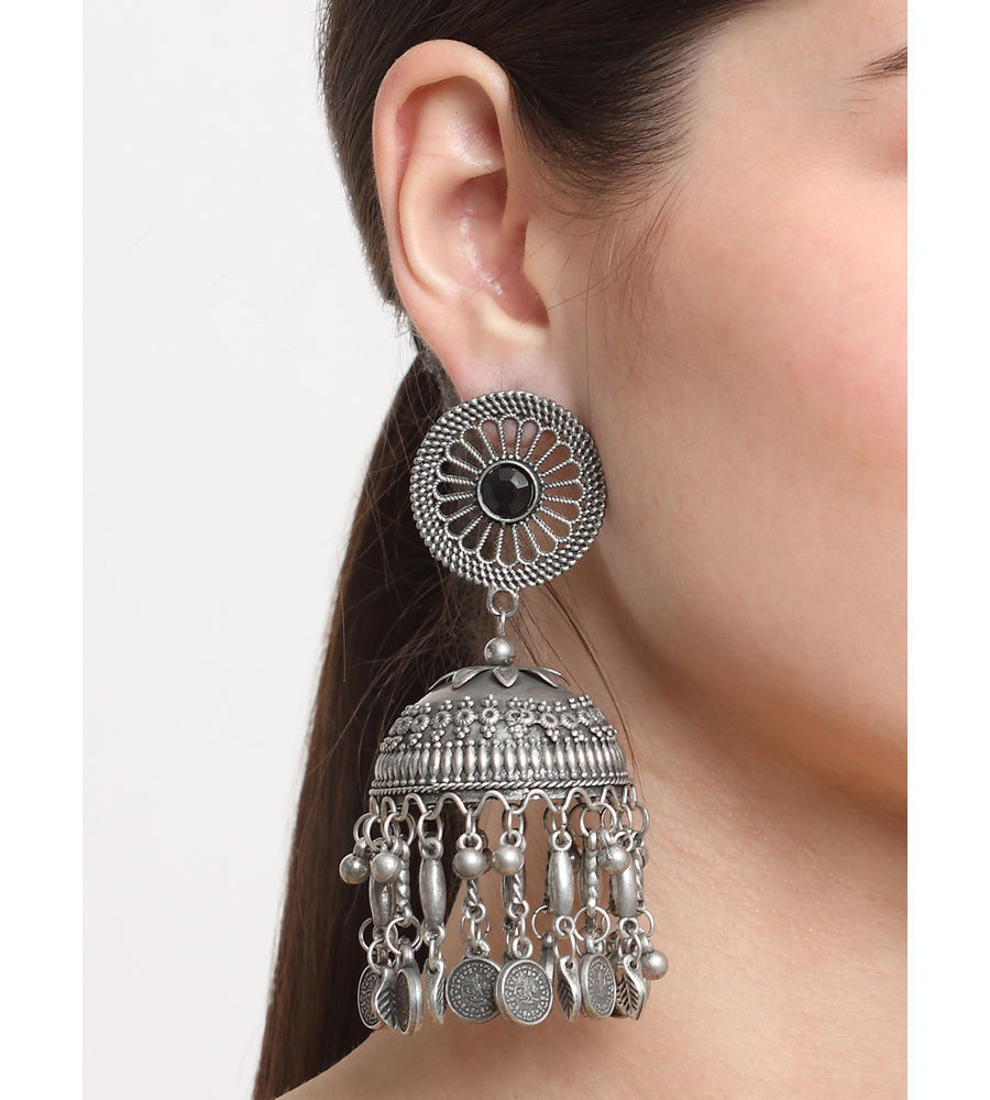 YouBella Jewellery Celebrity Inspired Oxidised Silver Big Size Jhumki Earrings for Girls and Women (Style 5)