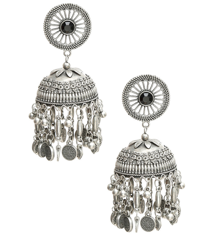 YouBella Jewellery Celebrity Inspired Oxidised Silver Big Size Jhumki Earrings for Girls and Women (Style 5)