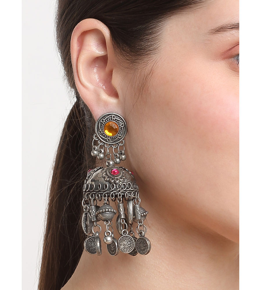 YouBella Jewellery Celebrity Inspired Oxidised Silver Big Size Jhumki Earrings for Girls and Women (Style 1)