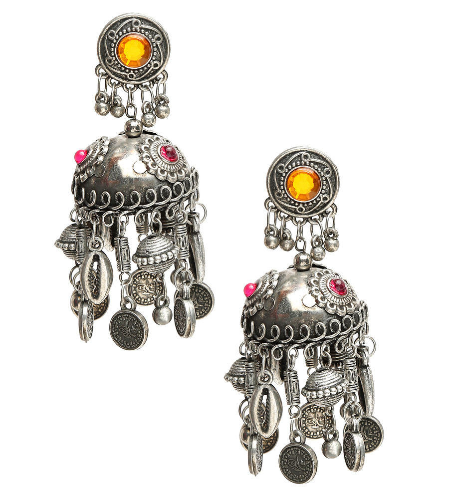 YouBella Jewellery Celebrity Inspired Oxidised Silver Big Size Jhumki Earrings for Girls and Women (Style 1)