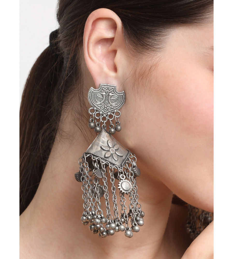 YouBella Jewellery Celebrity Inspired Oxidised Silver Big Size Jhumki Earrings for Girls and Women (Style 2)