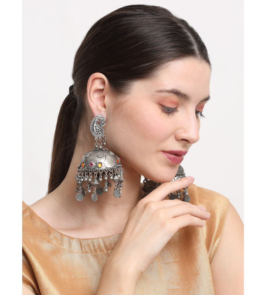 YouBella Jewellery Celebrity Inspired Oxidised Silver Big Size Jhumki Earrings for Girls and Women (Style 3)