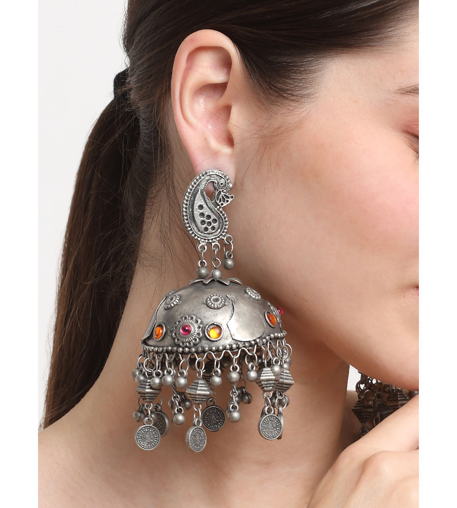 YouBella Jewellery Celebrity Inspired Oxidised Silver Big Size Jhumki Earrings for Girls and Women (Style 3)