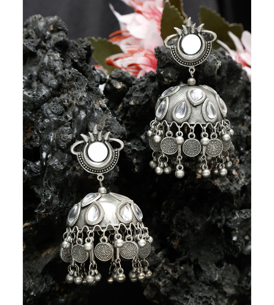 YouBella Jewellery Celebrity Inspired Oxidised Silver Big Size Jhumki Earrings for Girls and Women (Style 4)