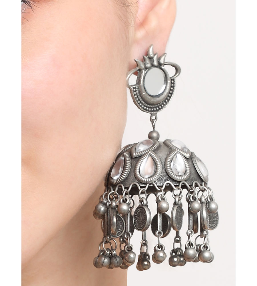 YouBella Jewellery Celebrity Inspired Oxidised Silver Big Size Jhumki Earrings for Girls and Women (Style 4)