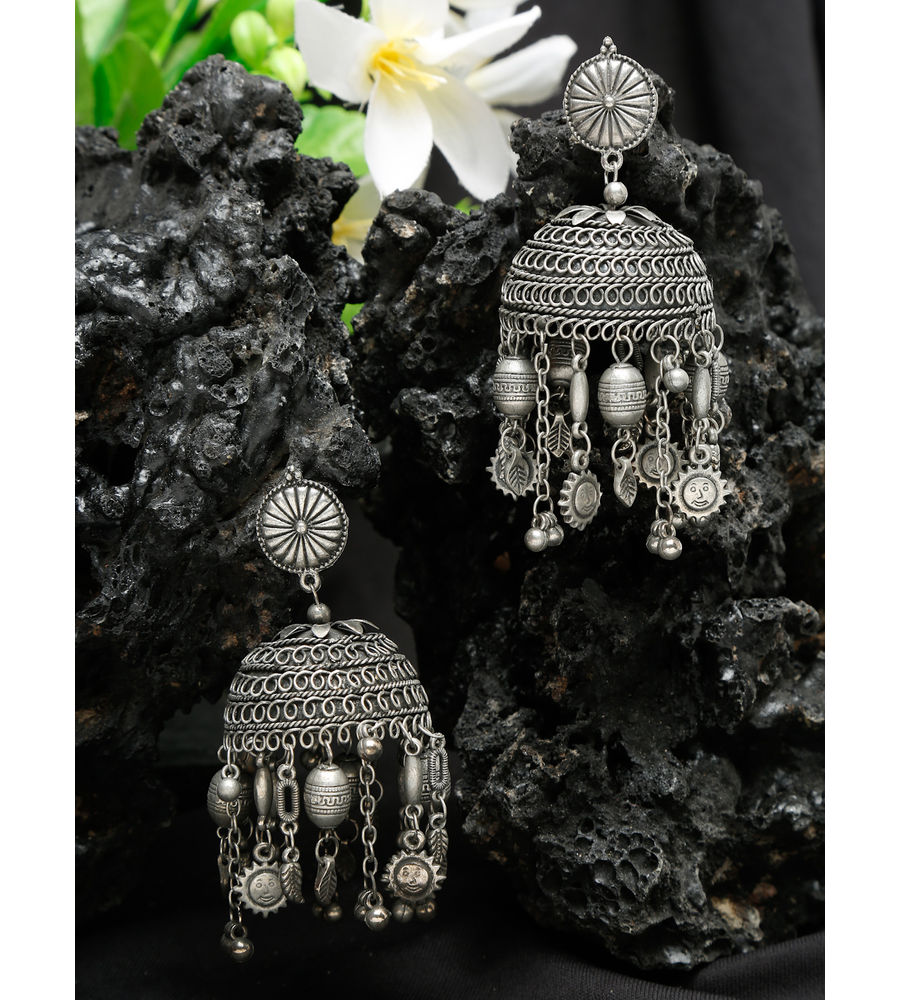 YouBella Jewellery Celebrity Inspired Oxidised Silver Big Size Jhumki Earrings for Girls and Women (Style 1)