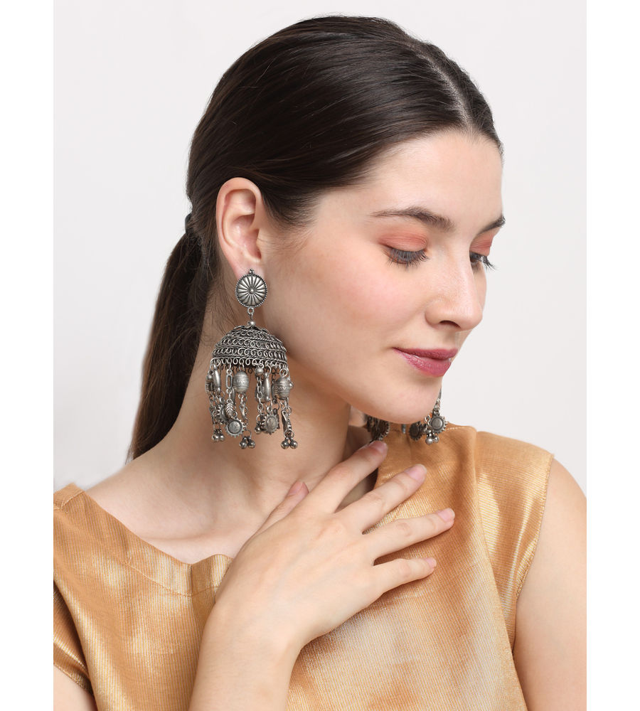 YouBella Jewellery Celebrity Inspired Oxidised Silver Big Size Jhumki Earrings for Girls and Women (Style 1)