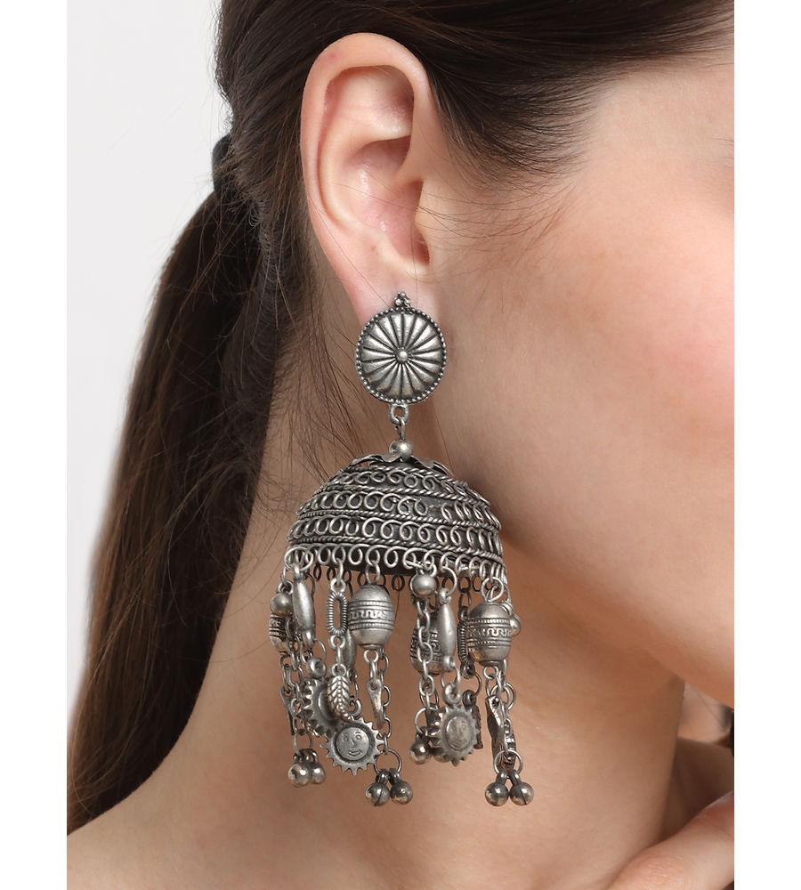 YouBella Jewellery Celebrity Inspired Oxidised Silver Big Size Jhumki Earrings for Girls and Women (Style 1)