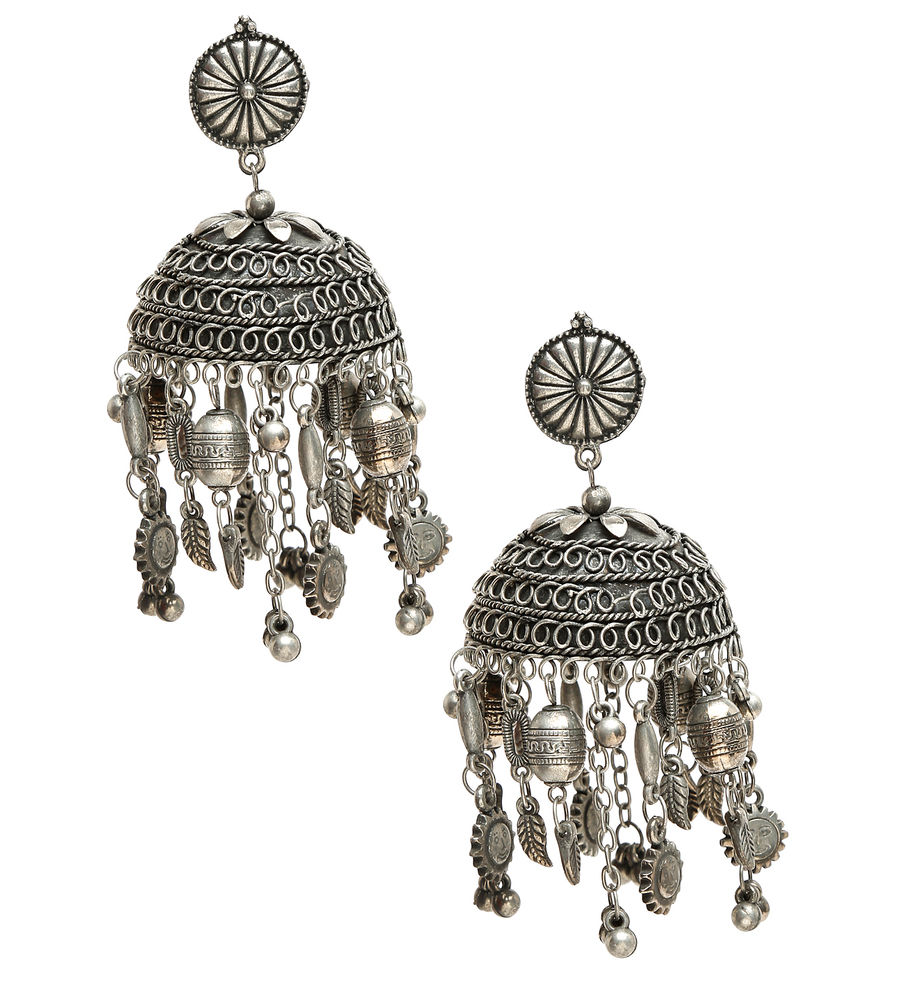 YouBella Jewellery Celebrity Inspired Oxidised Silver Big Size Jhumki Earrings for Girls and Women (Style 1)