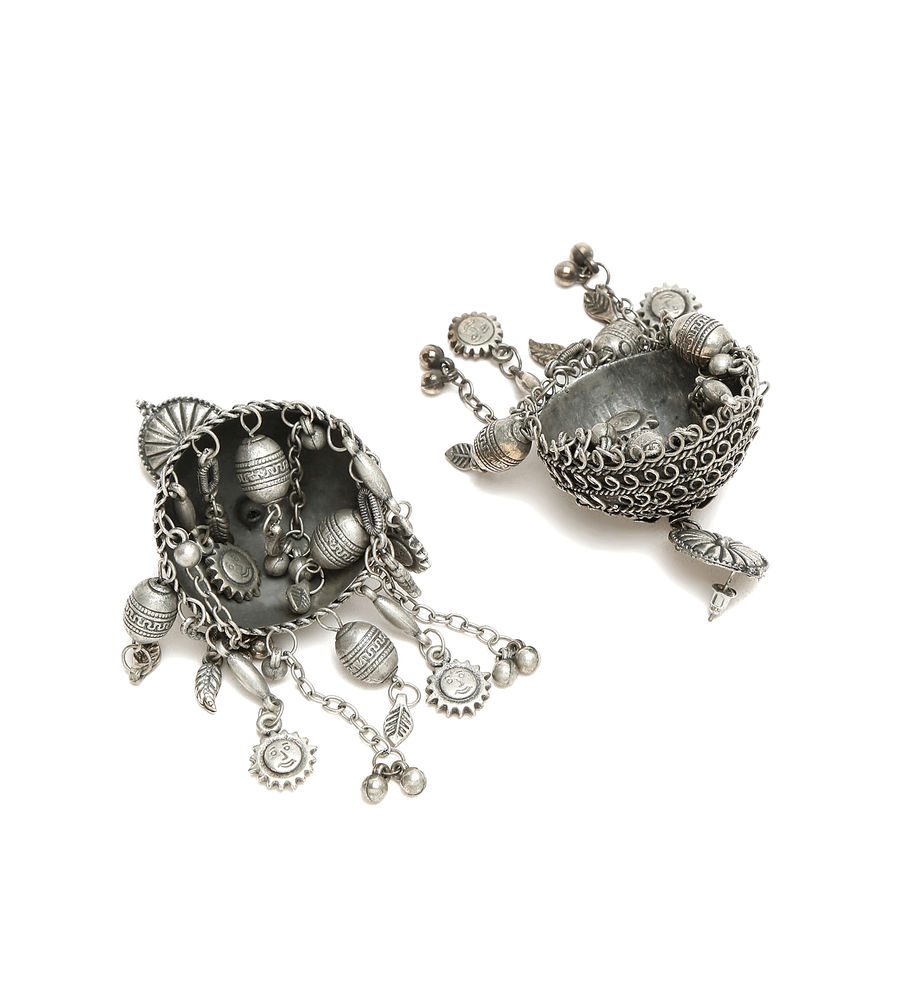 YouBella Jewellery Celebrity Inspired Oxidised Silver Big Size Jhumki Earrings for Girls and Women (Style 1)