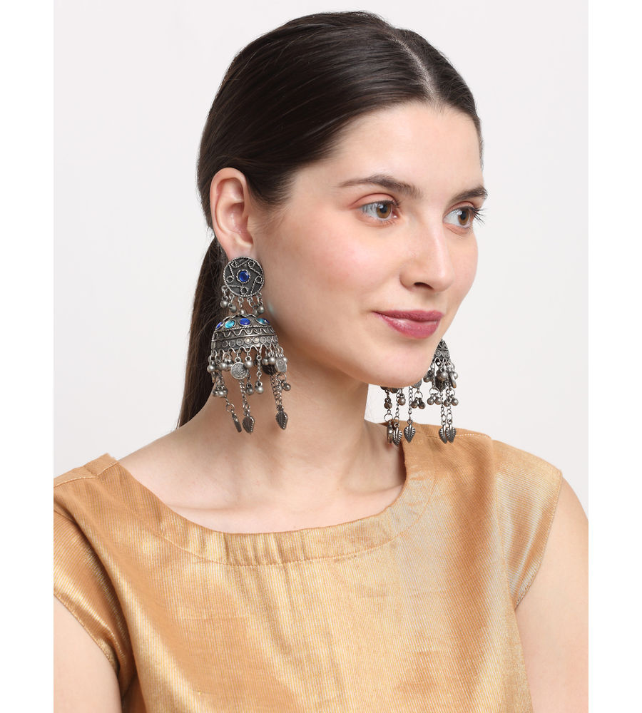 YouBella Jewellery Celebrity Inspired Oxidised Silver Big Size Jhumki Earrings for Girls and Women (Style 2)