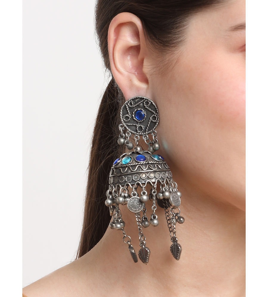 YouBella Jewellery Celebrity Inspired Oxidised Silver Big Size Jhumki Earrings for Girls and Women (Style 2)