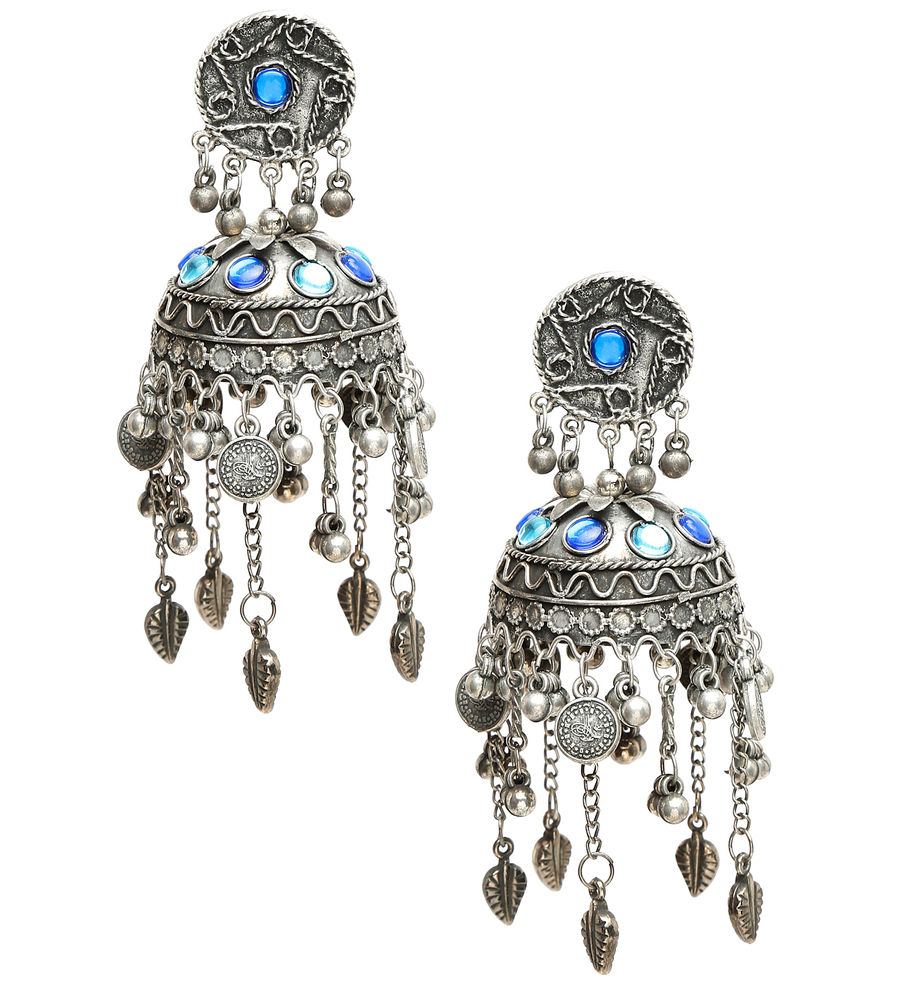 YouBella Jewellery Celebrity Inspired Oxidised Silver Big Size Jhumki Earrings for Girls and Women (Style 2)