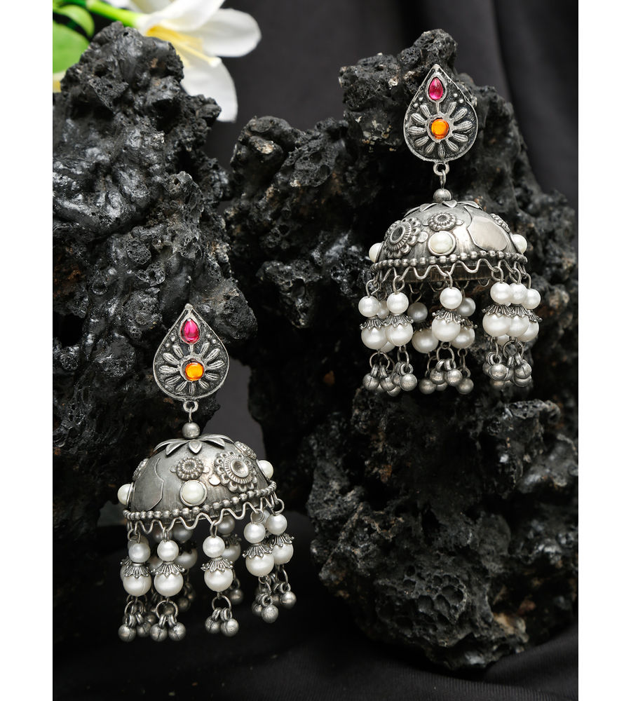 YouBella Jewellery Celebrity Inspired Oxidised Silver Big Size Jhumki Earrings for Girls and Women (Style 3)