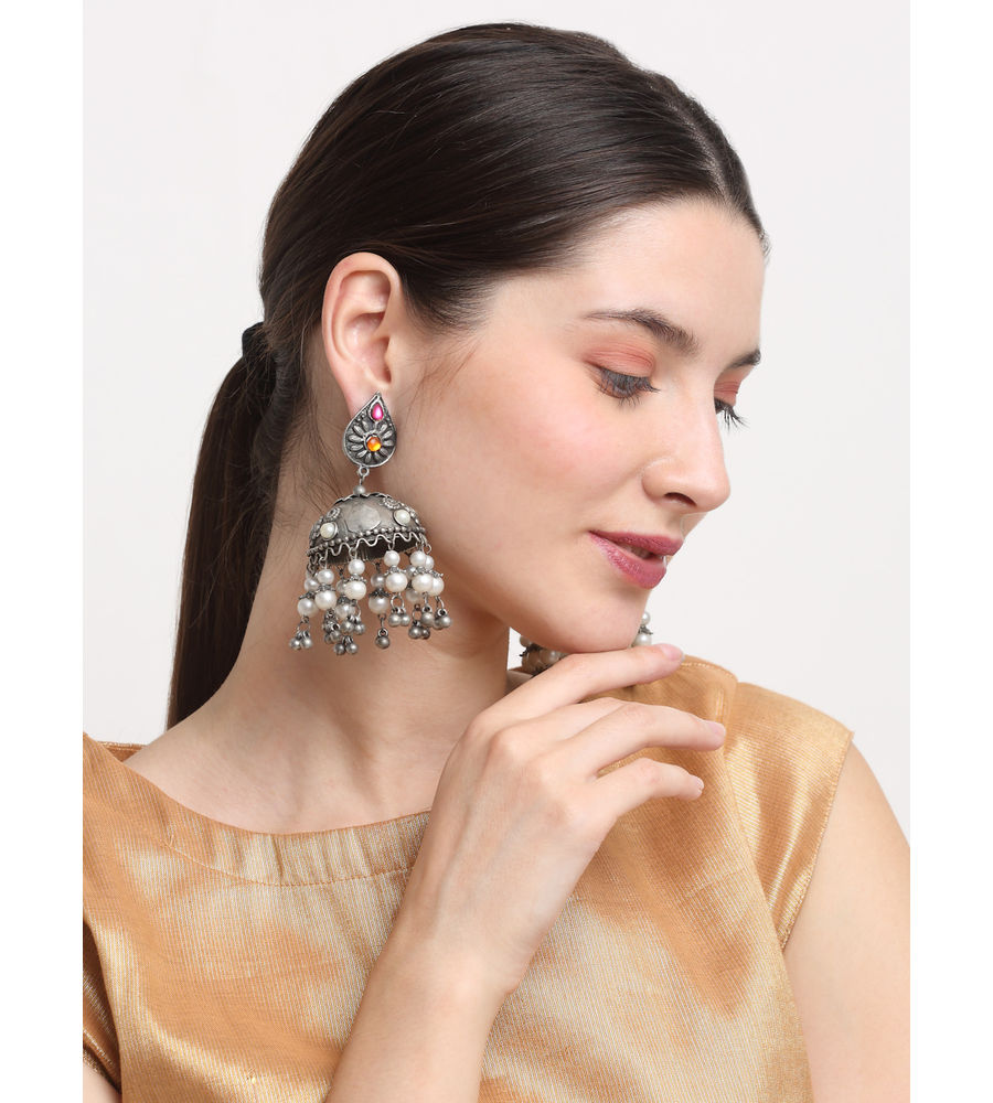 YouBella Jewellery Celebrity Inspired Oxidised Silver Big Size Jhumki Earrings for Girls and Women (Style 3)