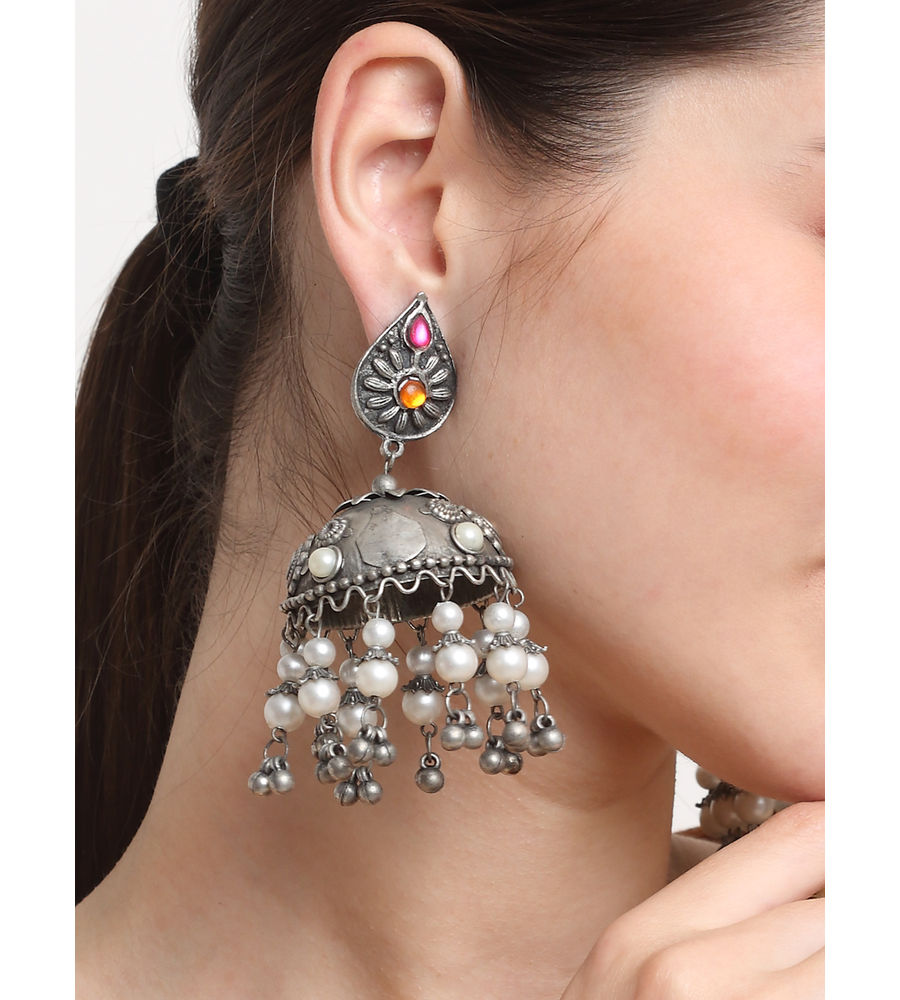 YouBella Jewellery Celebrity Inspired Oxidised Silver Big Size Jhumki Earrings for Girls and Women (Style 3)