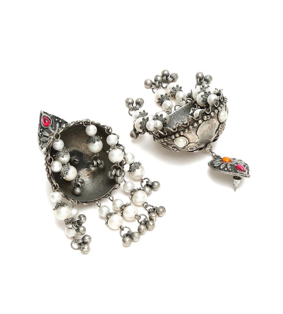 YouBella Jewellery Celebrity Inspired Oxidised Silver Big Size Jhumki Earrings for Girls and Women (Style 3)