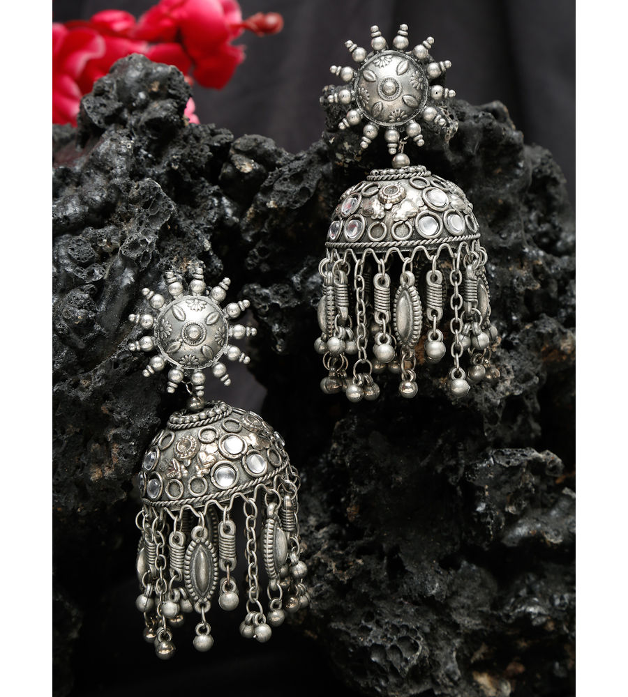 YouBella Jewellery Celebrity Inspired Oxidised Silver Big Size Jhumki Earrings for Girls and Women (Style 4)