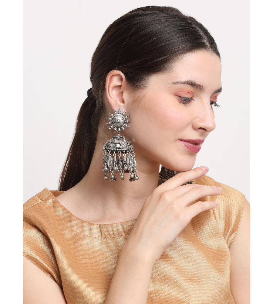 YouBella Jewellery Celebrity Inspired Oxidised Silver Big Size Jhumki Earrings for Girls and Women (Style 4)