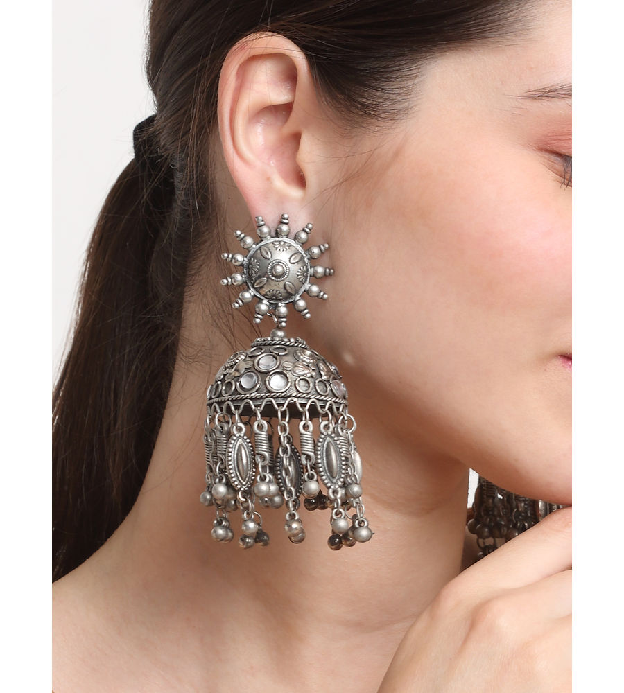 YouBella Jewellery Celebrity Inspired Oxidised Silver Big Size Jhumki Earrings for Girls and Women (Style 4)