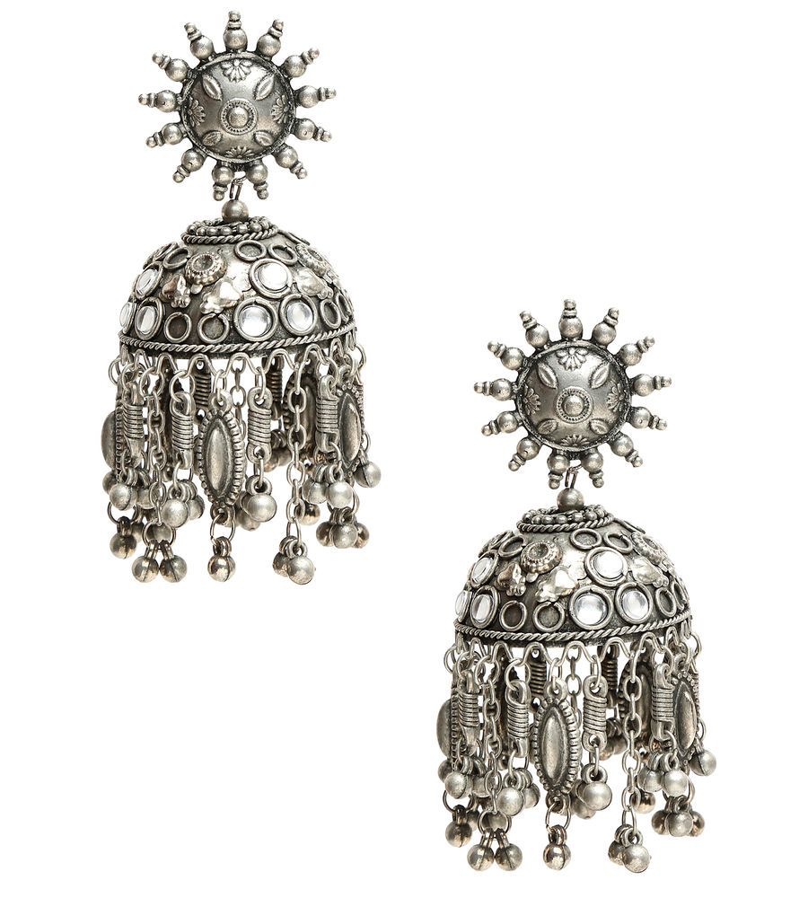 YouBella Jewellery Celebrity Inspired Oxidised Silver Big Size Jhumki Earrings for Girls and Women (Style 4)