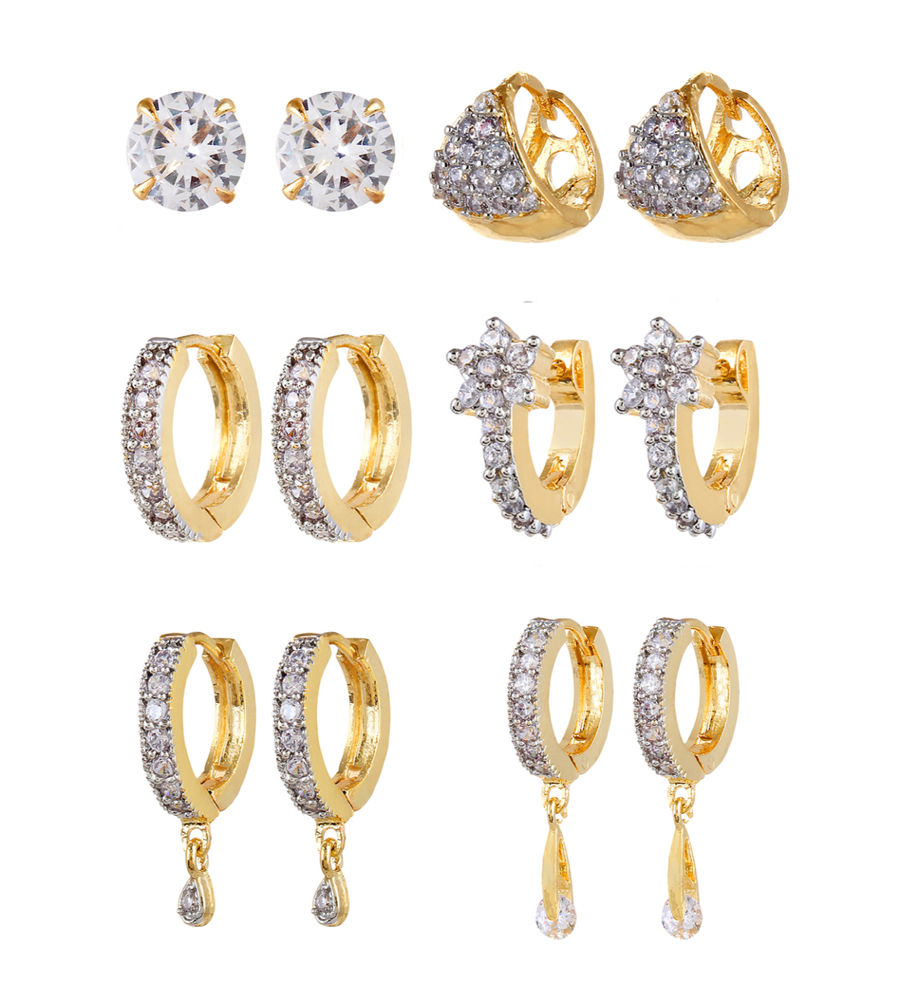 YouBella Jewellery Combo of 6 American Diamond Earrings for Girls and Women