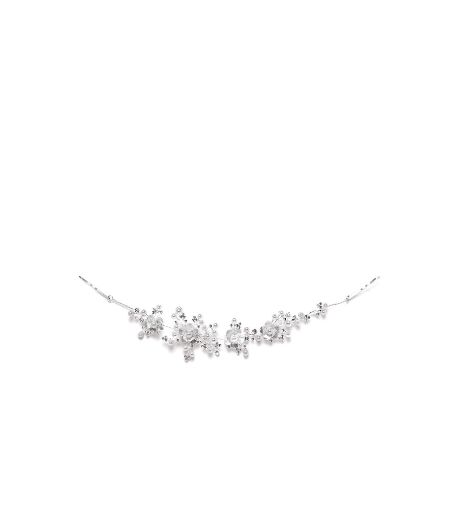 YouBella Silver-Toned  Off-White Embellished Floral Hair Accessory