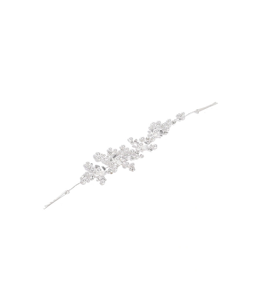 YouBella Silver-Toned  Off-White Embellished Floral Hair Accessory