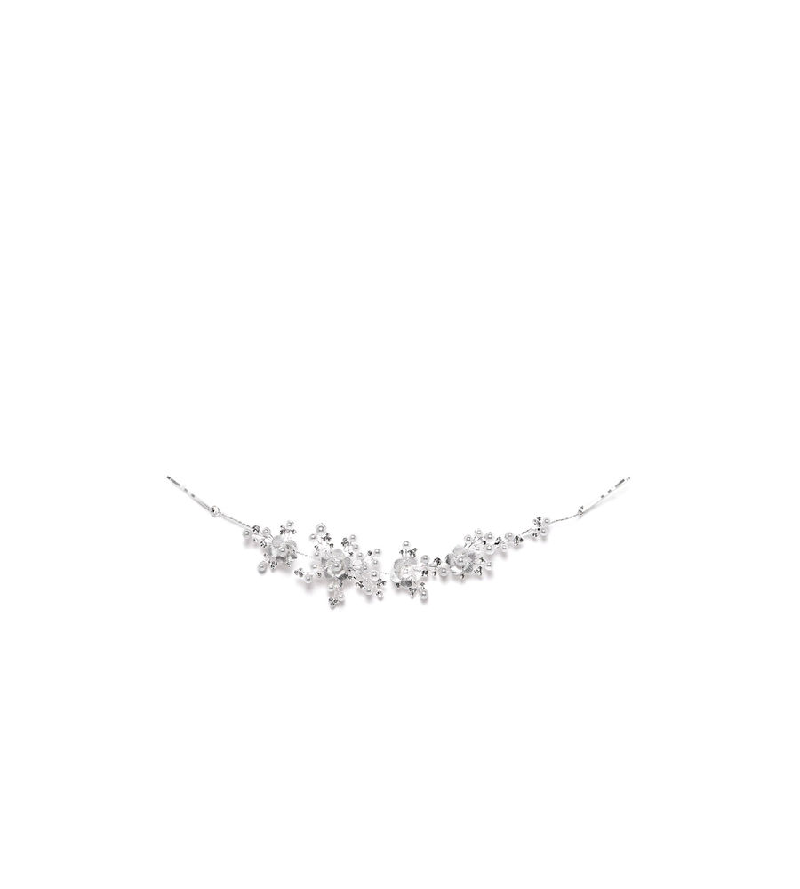 YouBella Silver-Toned  Off-White Embellished Floral Hair Accessory