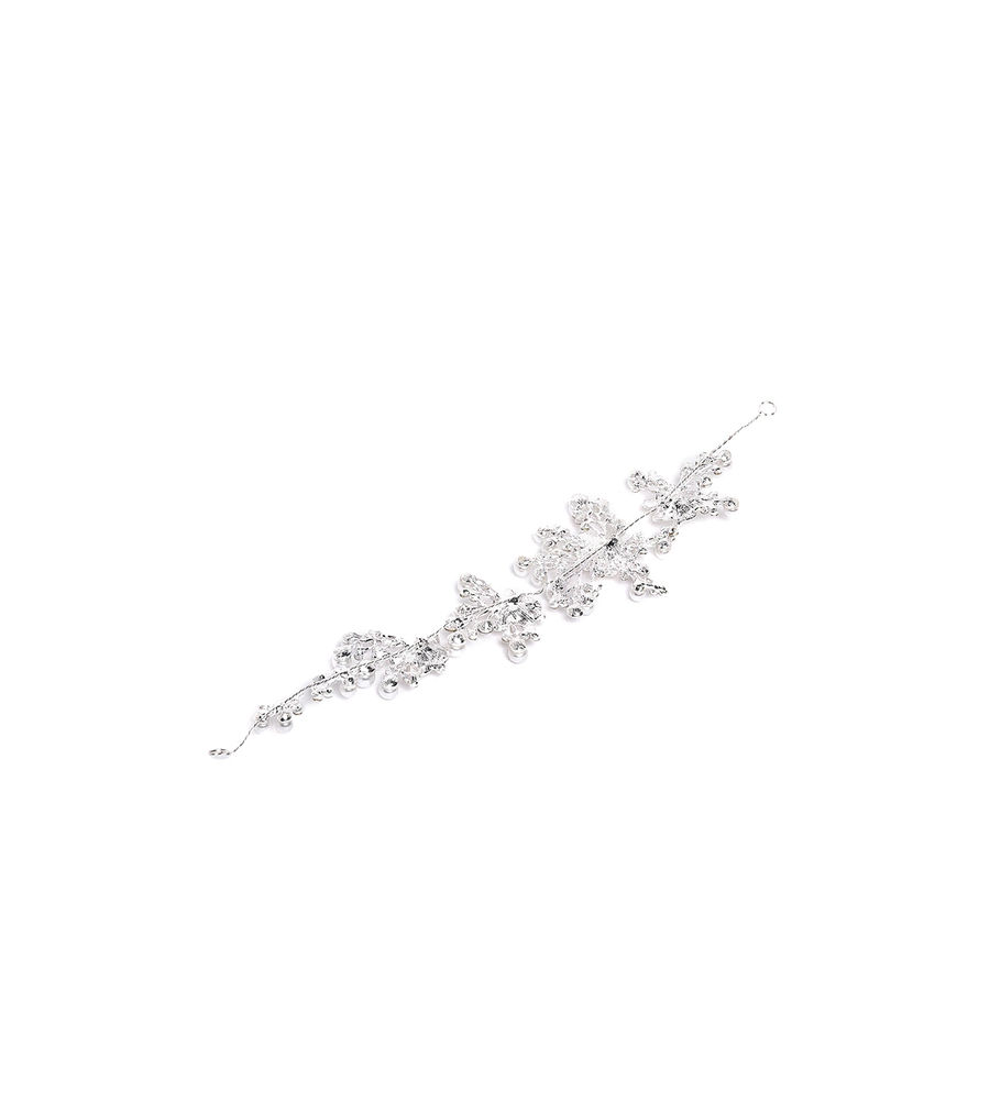 YouBella Silver-Toned  Off-White Embellished Floral Hair Accessory