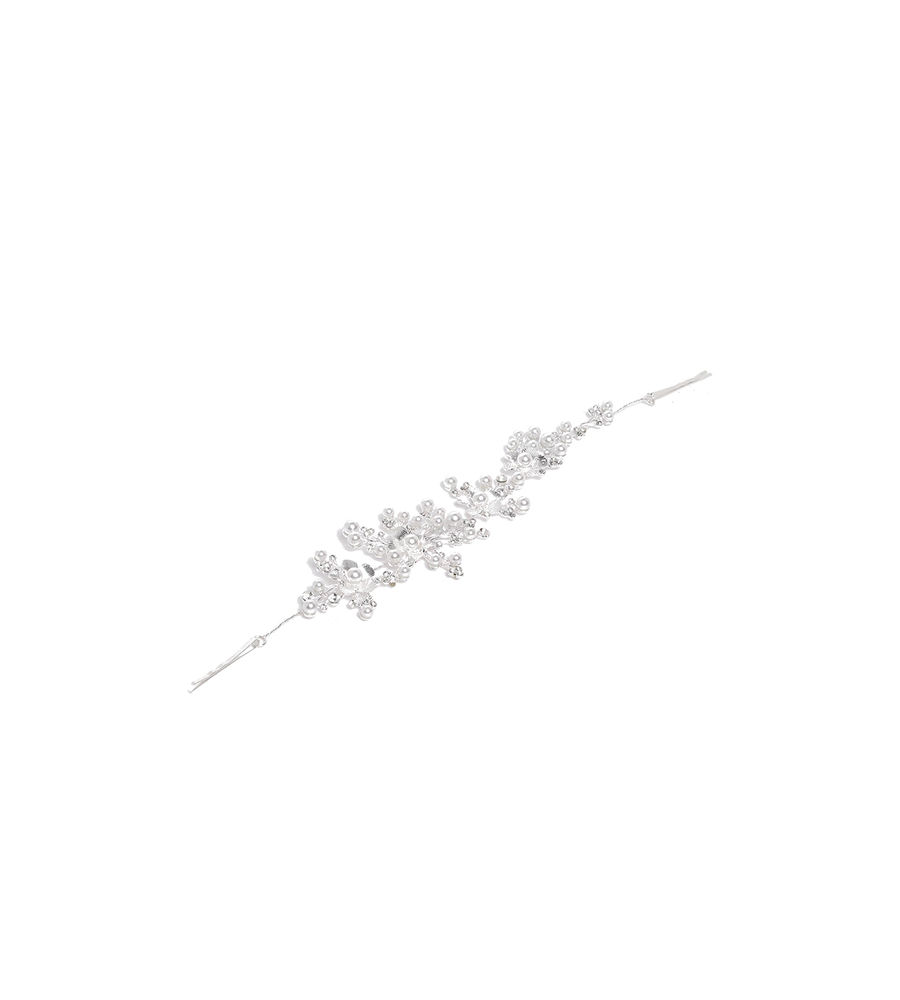 YouBella Silver-Toned  Off-White Embellished Floral Hair Accessory
