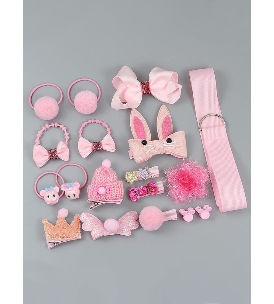 YouBella Hair Jewellery Clip Set for Baby Band for Girls (Pack of 18) (Light Pink)