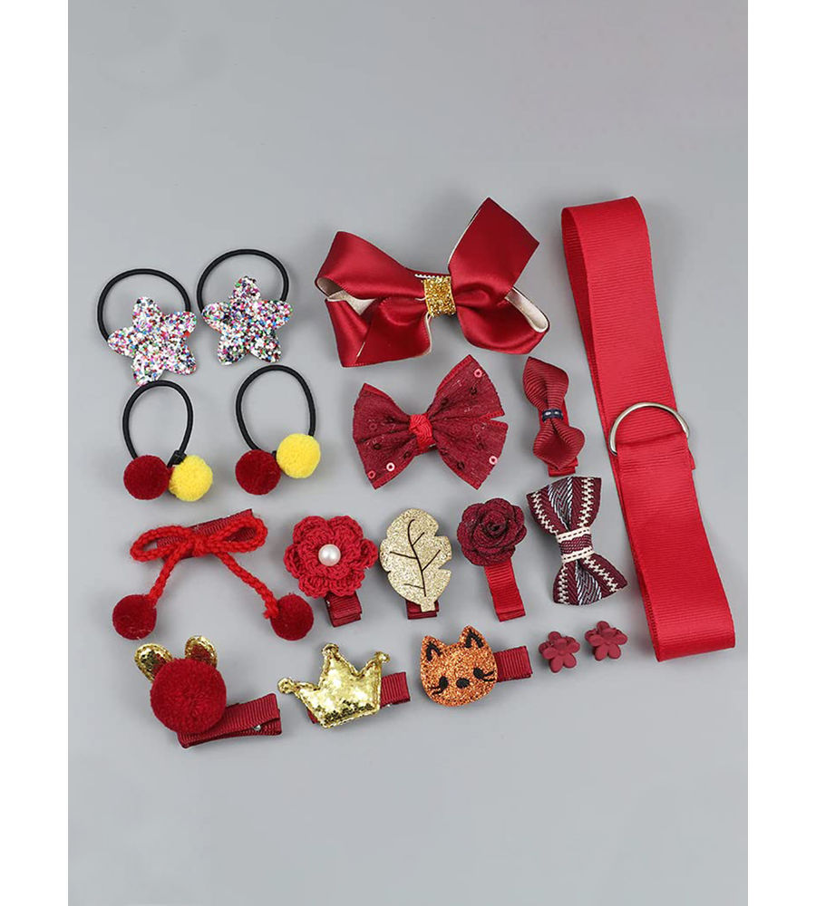 YouBella Hair Jewellery Clip Set for Baby Band for Girls (Pack of 18) (Red)