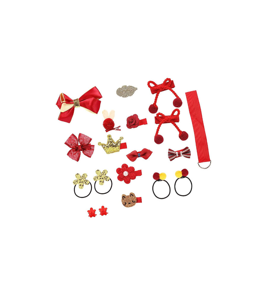 YouBella Hair Jewellery Clip Set for Baby Band for Girls (Pack of 18) (Red)