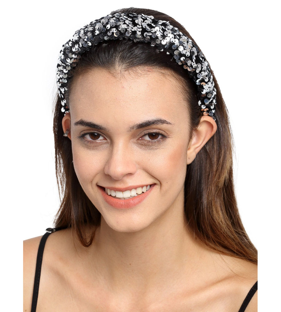 YouBella Women Silver-Toned  Black Embellished Hairband
