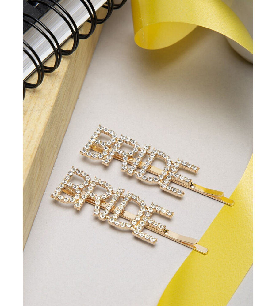 YouBella Women Gold & White Set of 2 Embellished Bobby Pins