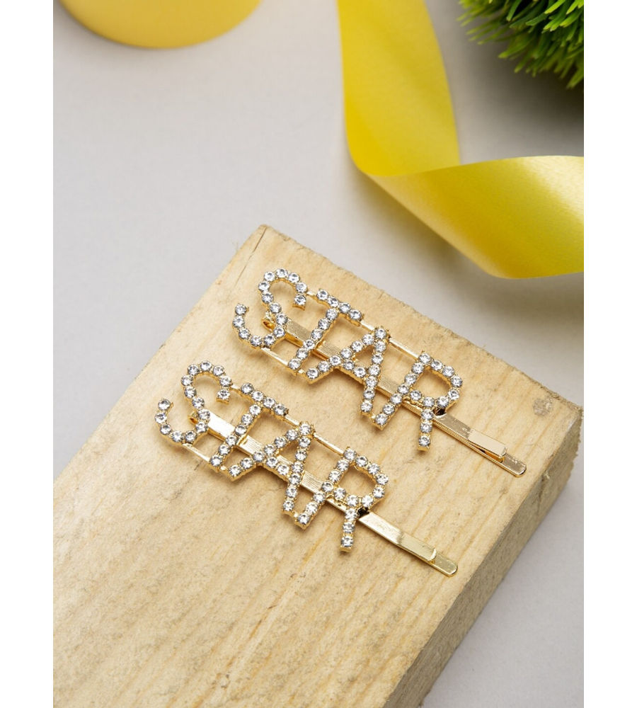 YouBella Gold-Toned & White Set of 2 Embellished Bobby Pins