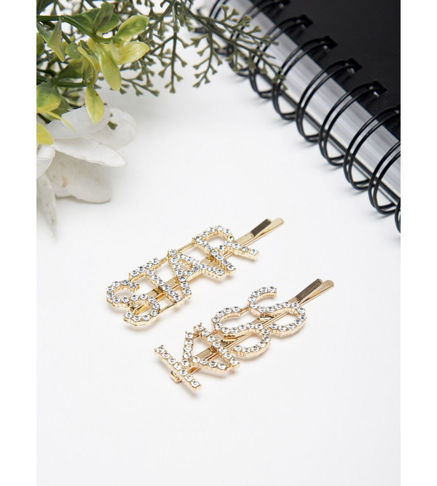 YouBella Set of 2 Gold-Toned & White Embellished Bobby Pins