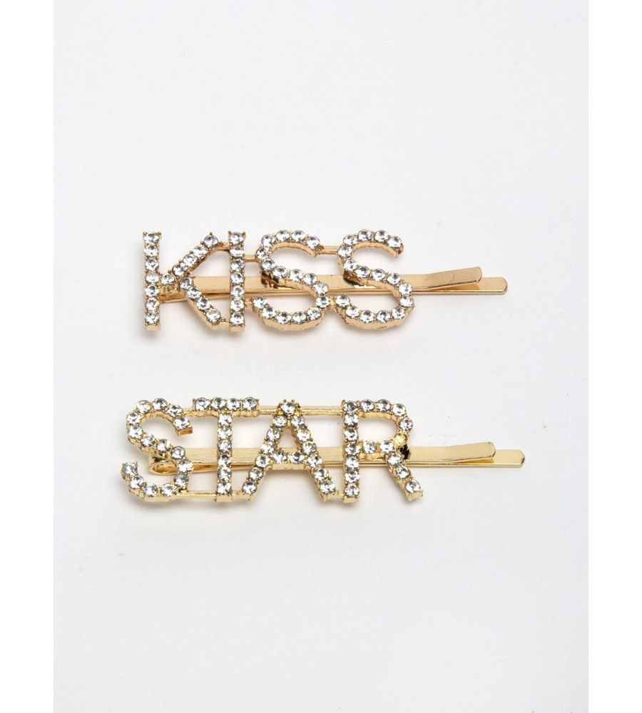 YouBella Set of 2 Gold-Toned & White Embellished Bobby Pins