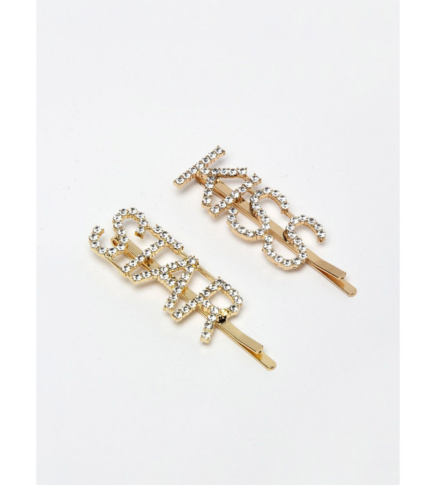 YouBella Set of 2 Gold-Toned & White Embellished Bobby Pins