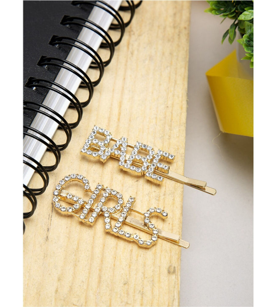 YouBella Women Set of 2 Gold-Toned Embellished Bobby Pins