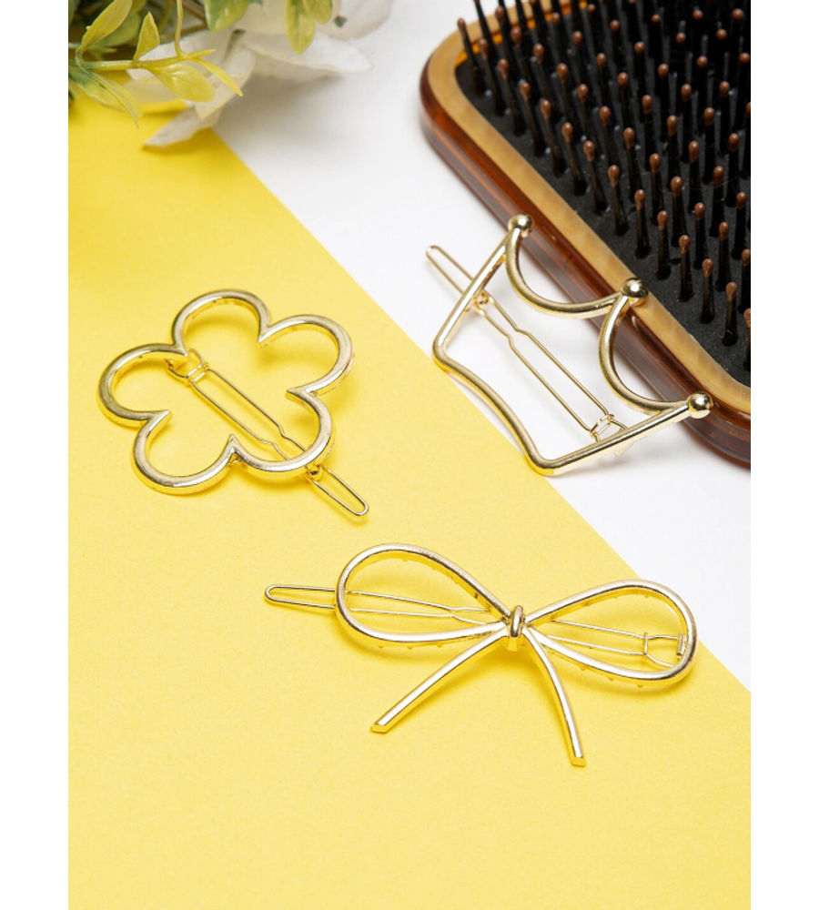 YouBella Women Set of 3 Gold-Toned Embellished Bobby Pins